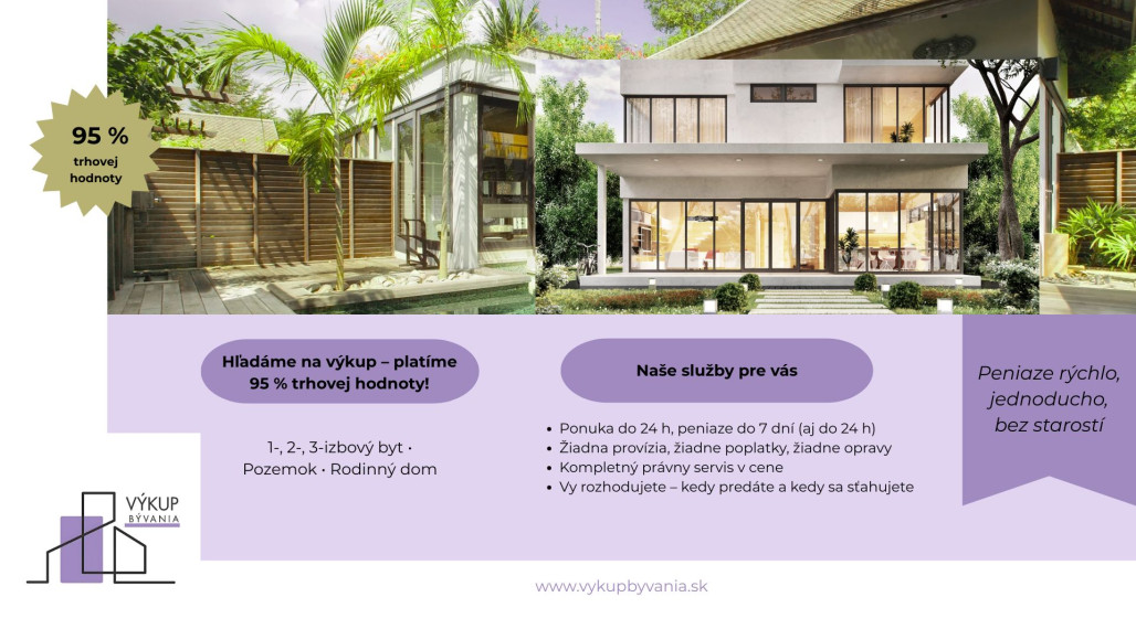 Hľadáme 1i byt na výkup – platíme 95% trhovej hodnoty!