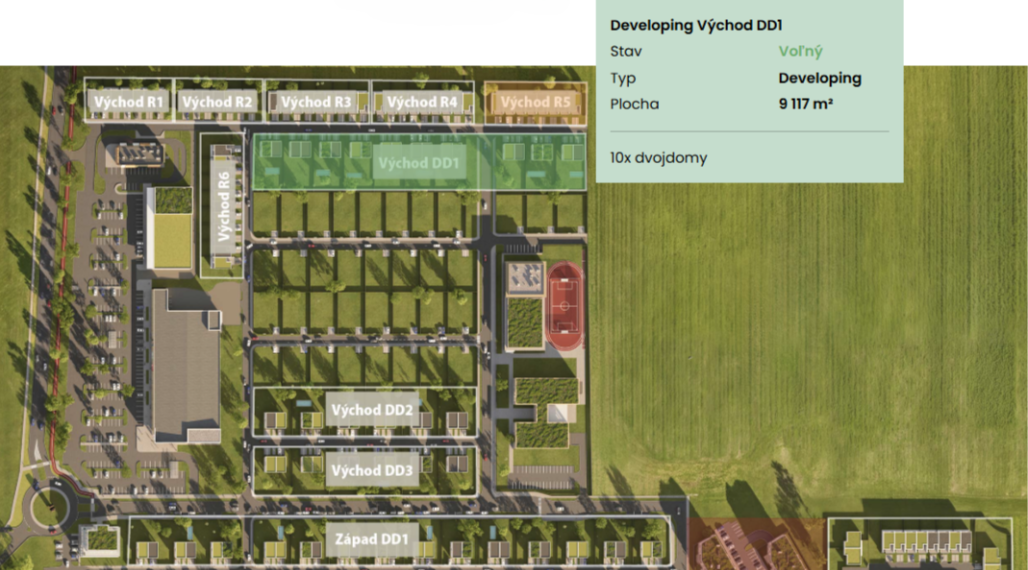 Developerský pozemok pre výstavbu 10 dvojdomov | 9 117 m² | Senec