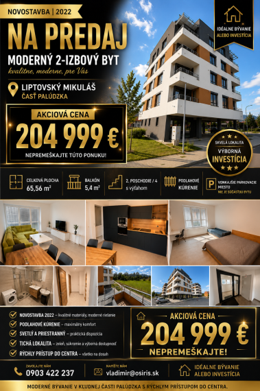 AKCIOVÁ CENA: 204 999 € | MODERNÝ 2-IZBOVÝ BYT V NOVOSTAVBE (2022)