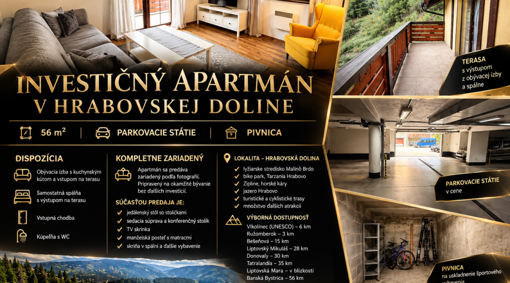 Zrekonštruovaný 2izb byt v apartmánovom dome v Hrabovskej doline Malinô Brdo