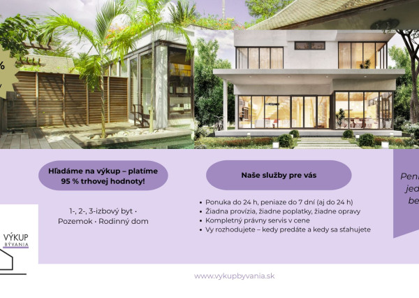 Hľadáme 2i byt na výkup – platíme 95% trhovej hodnoty!