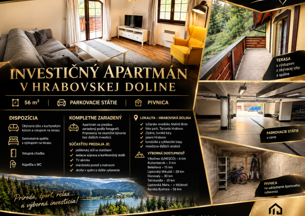 Zrekonštruovaný 2izb byt v apartmánovom dome v Hrabovskej doline Malinô Brdo